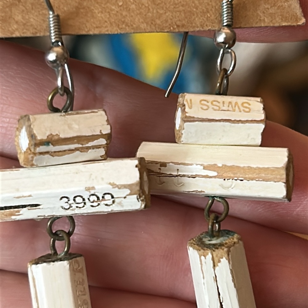 Vintage 1980’s Unique White Pencil Earrings - Picture 6 of 16
